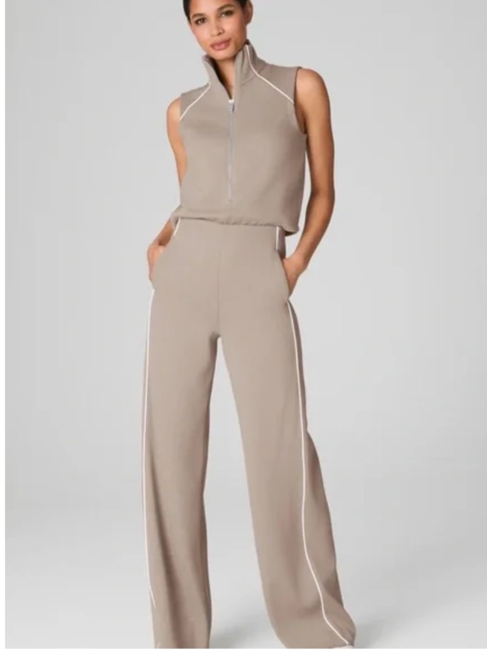 SPANX NWT Air Essentials Sleeveless Mockneck Wide Leg Jumpsuit Tan Size 2X